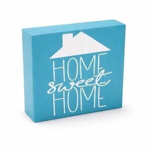Home Sweet Home Teal Wood Block Sign Decorative Shelf Decor